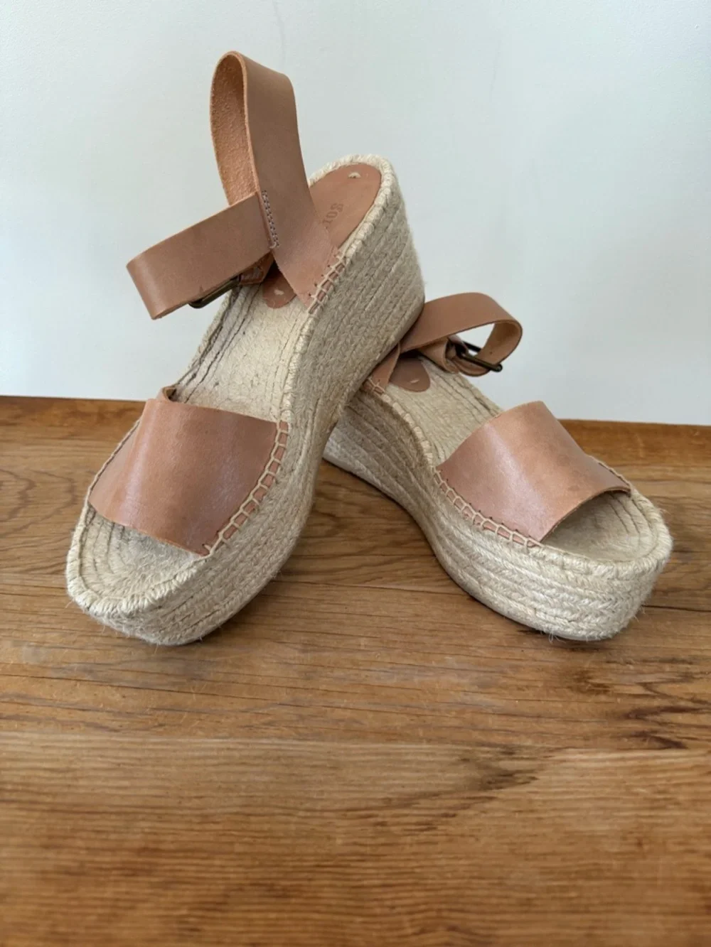 Soludos Minorca Platform Wedge Brown Leather Espadrille Sandals Nude Women’s 8.5